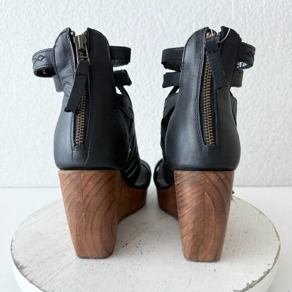 NEW Lane Boots BECCA Womens Black Wedges 6 Western Sandals Cowgirl Wooden Heels - Picture 4 of 9